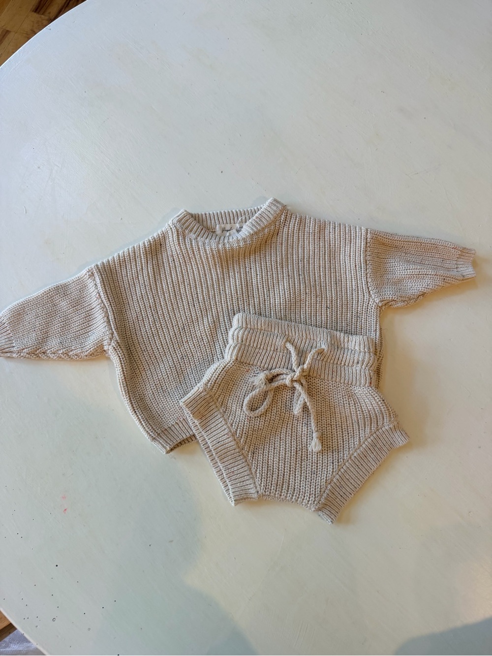 Cream Knit Baby Sweater & Bloomers Set